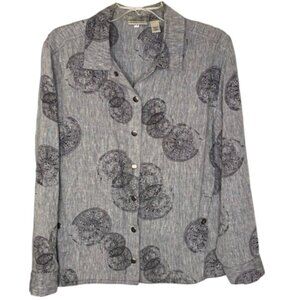 Chico's 100% Linen Shacket Lightweight Boxy Relaxed - Black/White - 2/US 12-14